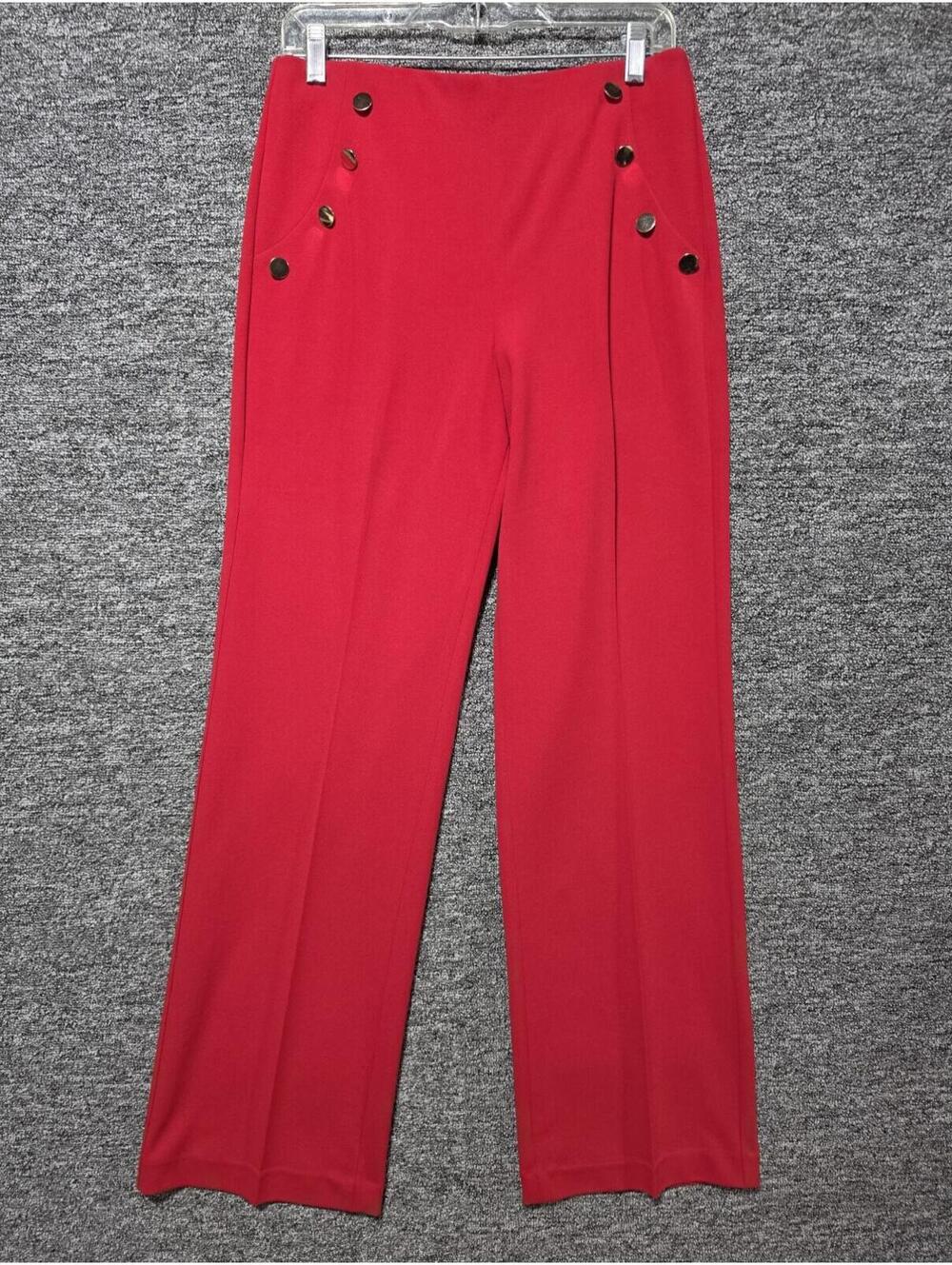 Express Red Wide-Leg High Rise Women's Dress Pants Stretch Pockets 28"